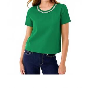 NEW LILLY PULITZER clairmont rhinestone knit top in bamboo green